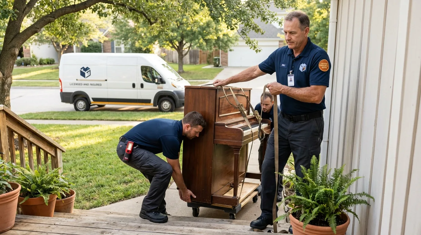 Licensed piano movers securing grand piano in Franklin, TN