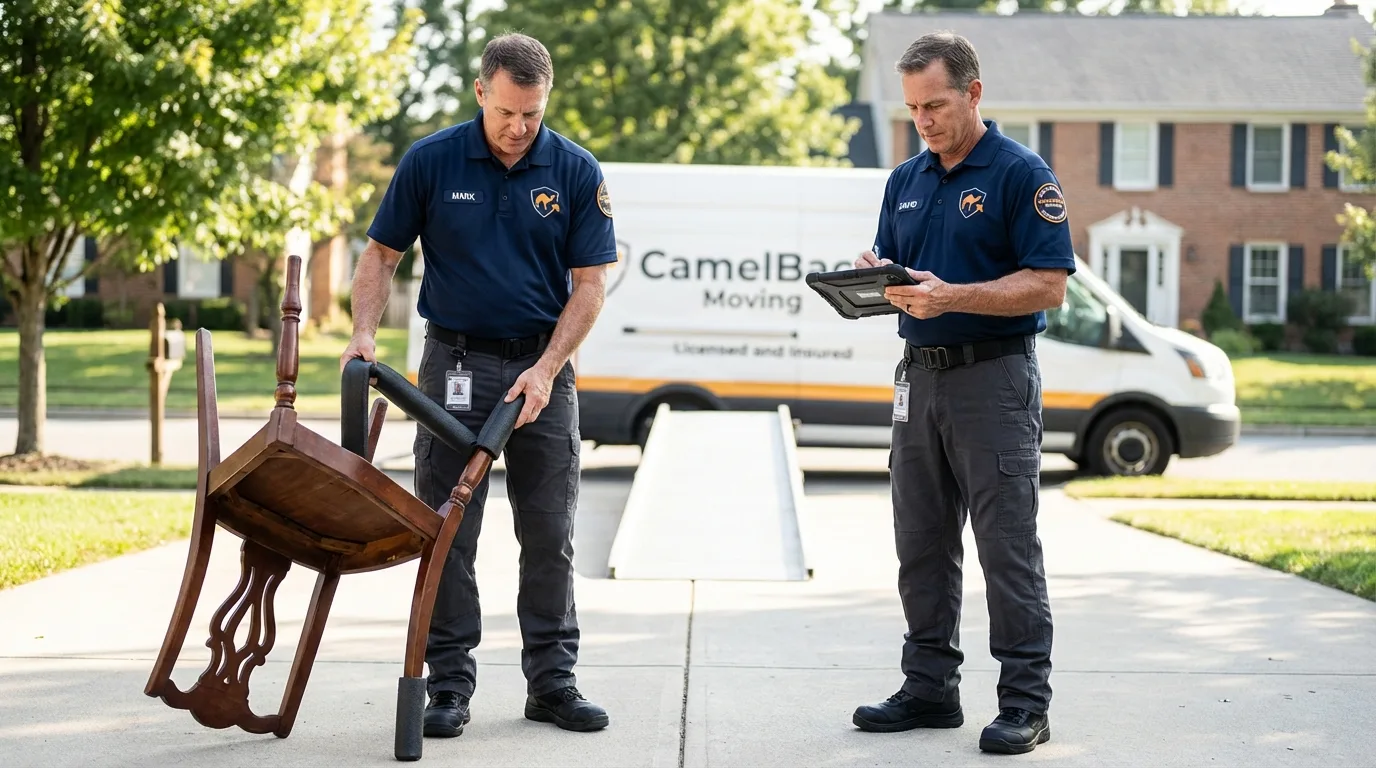 Movers inspecting furniture for damage prevention before loading in Franklin, TN