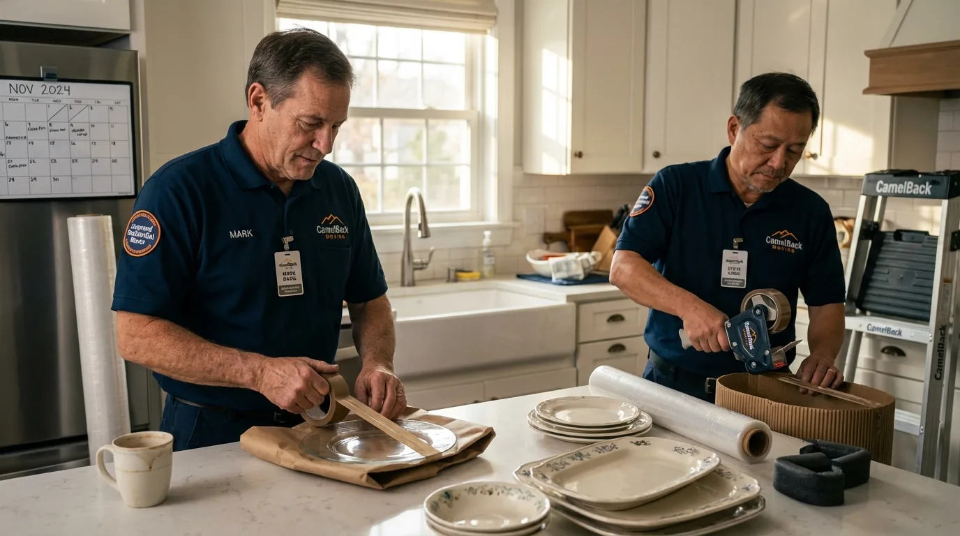 Professional crew packing kitchen dishware in Franklin, TN